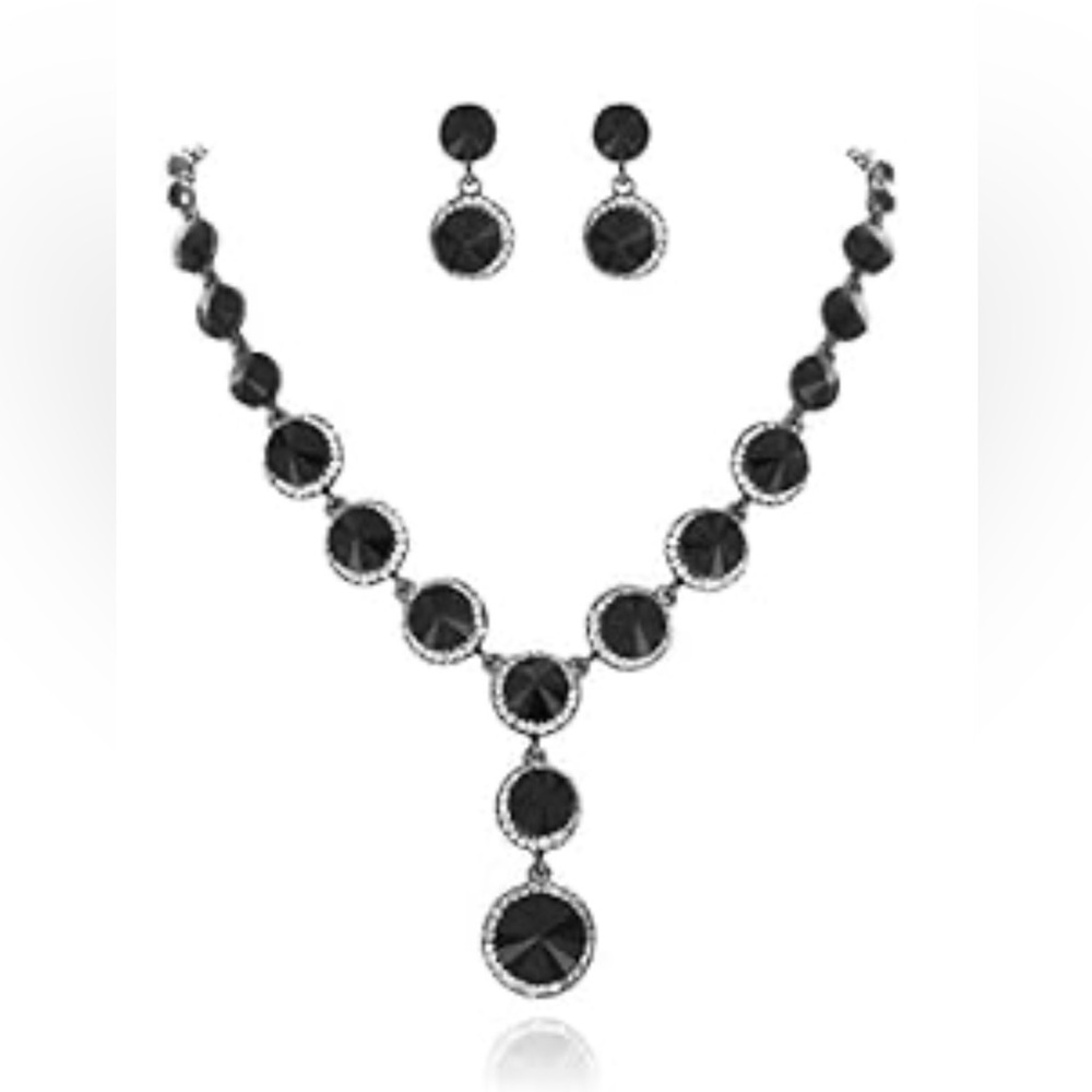 Sophia Collection Rhinestone Drop Necklace and Earrings Set in Black
